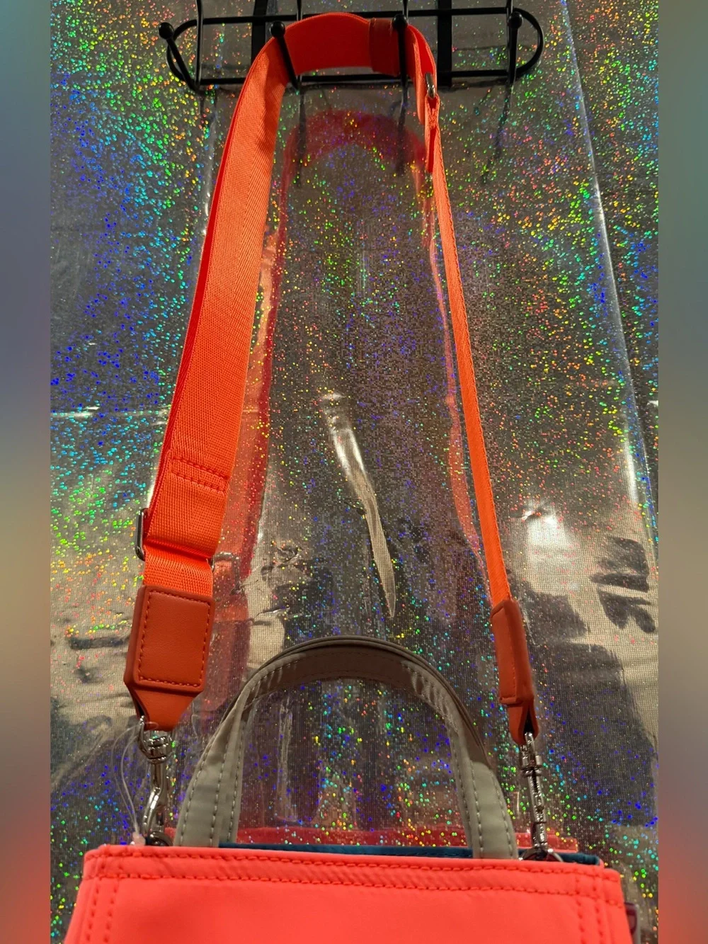 Edie Parker Neon Coral Mini Tote Crossbody Bag Orange Blue Nylon